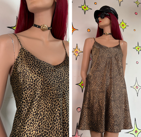 Vintage Leopard Print Slip Dress Mob Wife Glam Retro Pin-Up Wardrobe Staple XL