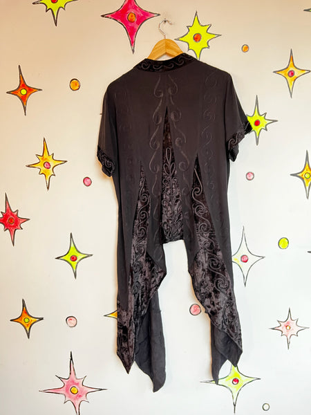 Vintage Black Kimono Jacket Top Duster Whimsy Goth Witchy Boho Grunge - Size L