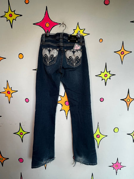 Y2K Rhinestone Denim Flare Jeans Low Rise Embellished Indie Sleaze McBling XS
