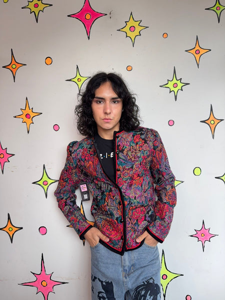 Jewel Tone Brocade Floral Tapestry Blazer 80s 90s Steampunk Fairy Grunge SM