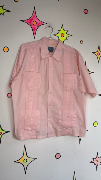 Pastel Pink Guayabera Shirt | Latin Cuban Classic Button-Up Haband Style – XL