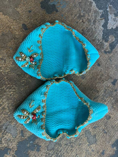 Vintage SHELETS Knit Slippers - One Size - Embellished Pearls - Rococo Art Deco