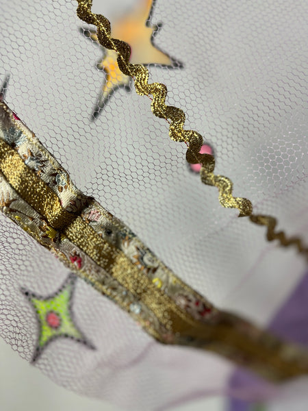 Vintage 50s Pastel Purple Sheer Apron | Gold Trim Embellished | Fairy Grunge
