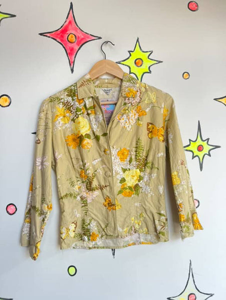 Vintage 1950s-60s Malbe Original Yellow Floral Top - Classic Retro Style