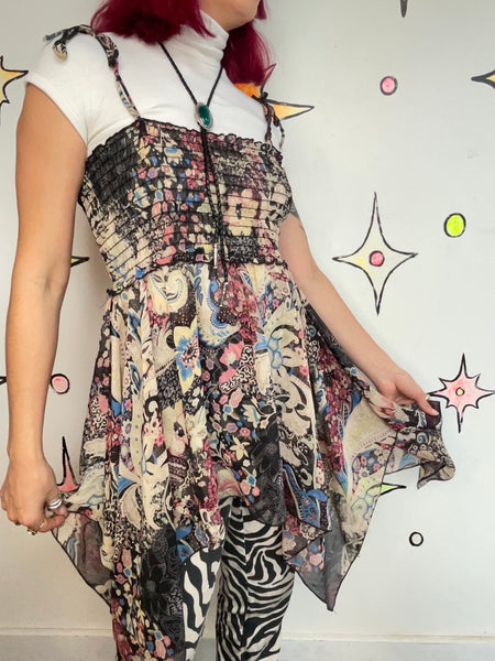 Vintage Y2K Black Fairy Grunge Mall Goth Babydoll Slip Dress Handkerchief Hem - M