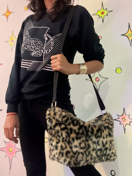 Vintage | Fuzzy Leopard Print Faux Fur Crossbody Bag Handbag Purse