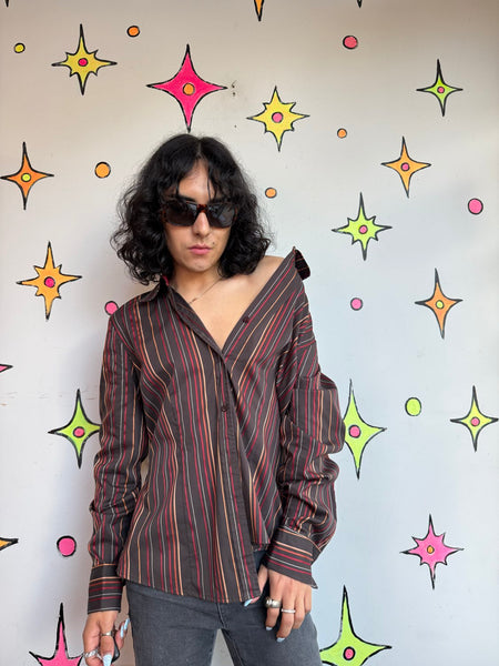 Y2K Pinstripe Shirt Fairy Grunge Mall Goth Indie Sleaze Dark Academia L/XL