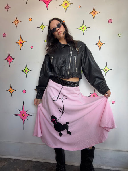 Vintage 50s Pink Poodle Skirt Rockabilly Circle Skirt Retro Sock Hop Costume - S