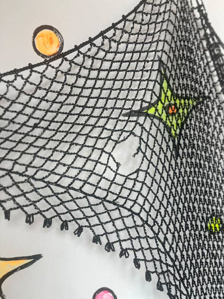 Vintage Black Beaded Fringe Shawl ' Whimsy Goth Fairy Grunge Festival Wrap