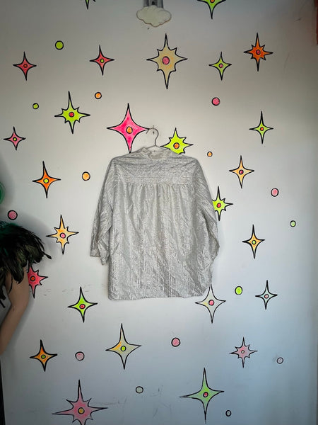 60s 70s Metallic Silver Top Retro Disco Space Age Party Blouse XL