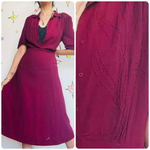 Burgundy 40s Vintage Dress by Paul Sargent - True Vintage Elegance - Historical