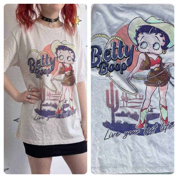 Betty Boop Tee Retro Western Cowgirl Grunge Novelty T-Shirt M/L