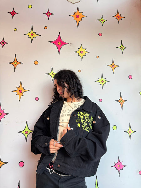 Hot Topic Mona Lisa Denim Jacket Cyber Goth Oversized Black Jean Jacket XXL