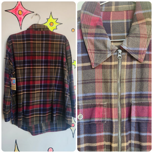 Vintage 90s Y2K | Mens Grunge Flannel Zip Up Shirt