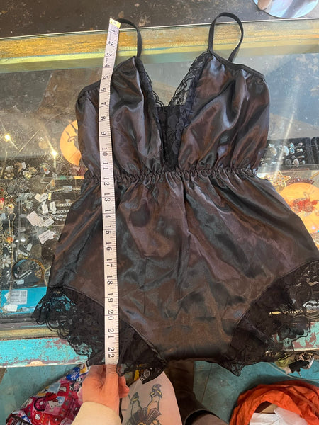 Black Satin Lace Teddy | Romantic Goth Lingerie Fairy Grunge Bodysuit S