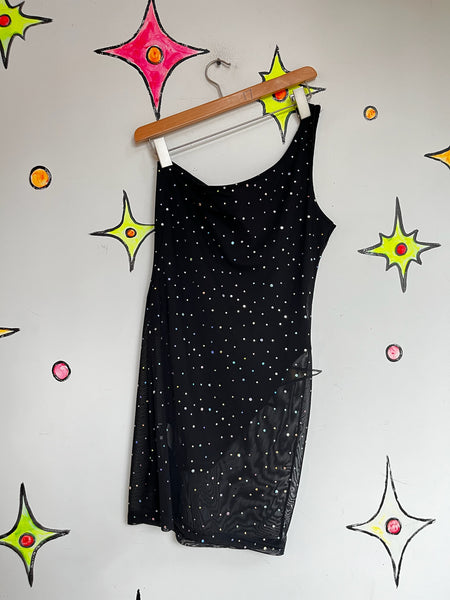 Vintage Y2K Dance Costume ' Black & Silver Glitter Circus Leotard Playsuit - Goth Glam