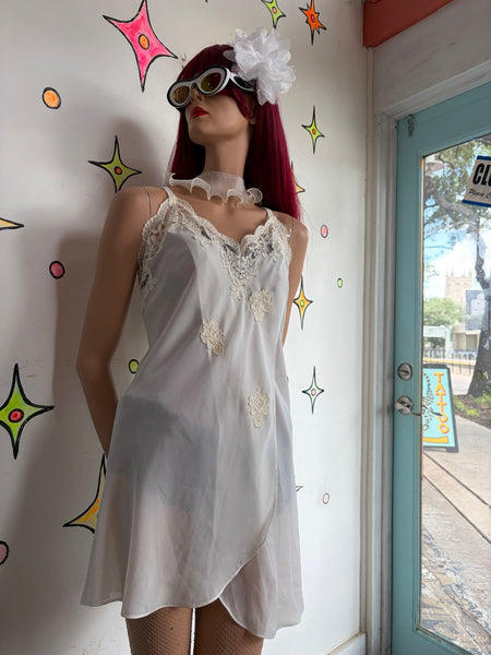 Vintage Ivory Lace Slip Dress Babydoll Glam Grunge Pin-Up Loungewear XL+