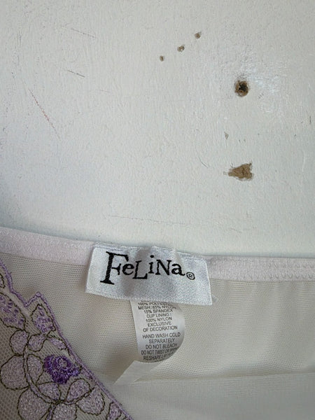 90s Y2K Fairy Grunge White Sheer Slip w/ Purple Embroidery | S/M