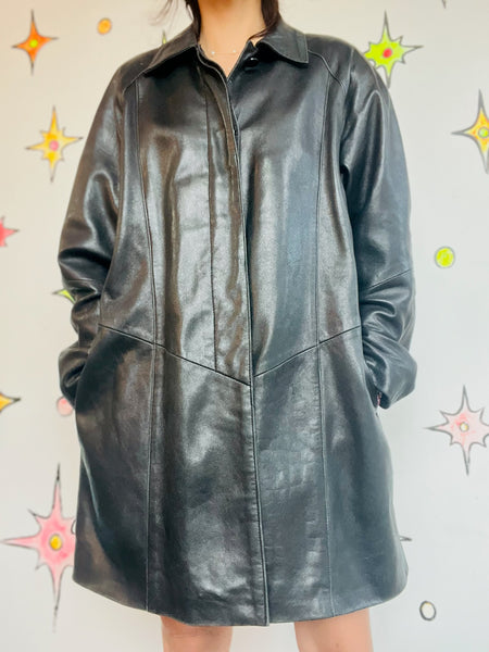Vintage 80s 90s Black Leather Trench Coat – Goth Grunge Matrix Style – Size M