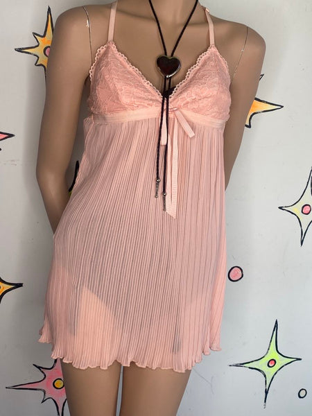 Pastel Pink Lace Slip Dress Y2K Fairy Babydoll Kawaii Mini Dress S