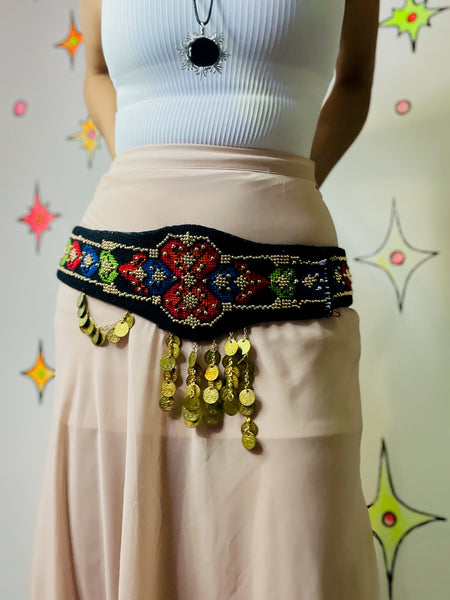 Vintage 1940s Afghan Tribal Kuchi Belt – Gypsy Bellydance Costume - Coin Adorned