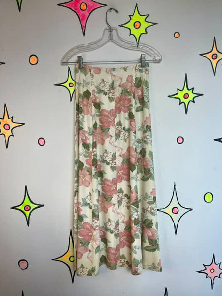 Vintage 90s Off White & Pink Pastel High Waist Fairy Grunge Maxi Skirt – Small