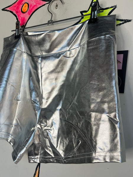 Metallic Silver Galactic Glam Shorts | Y2K Space Disco Hot Pants Party Rave M/L