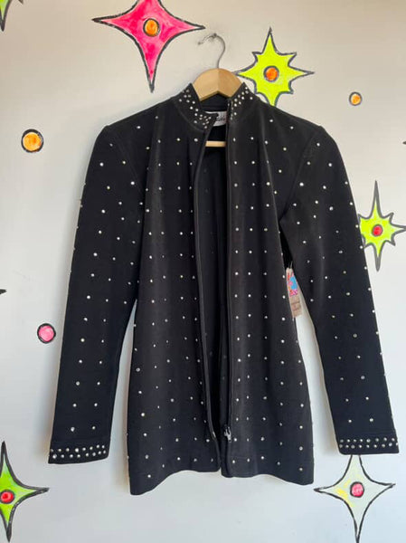 Vintage 80s/90s Tadashi Shoji Black Studded Zip-Up Blazer | Jacket | Size S/M