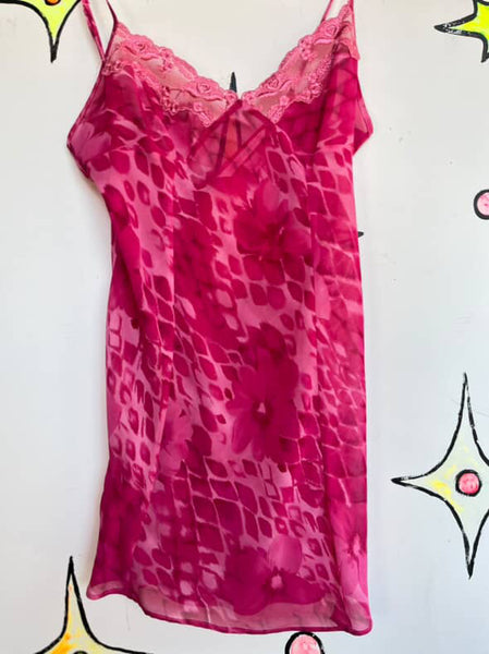 Y2K Hot Pink Sheer Abstract Floral Slip Dress Fairy Grunge | Victoria’s Secret S