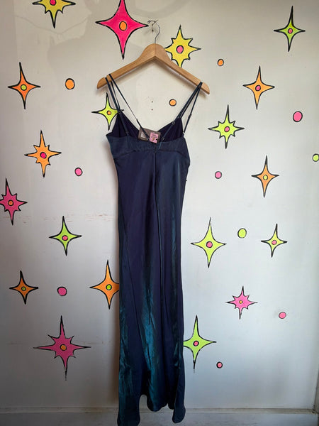 Vintage 90s Blue Iridescent Maxi Slip Dress | Fairy Grunge Y2K Glam Small Medium