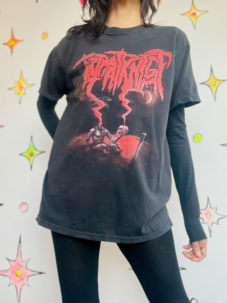 Black Red Metal Band Tee Goth Grunge Concert T Shirt Distressed Graphic Shirt L