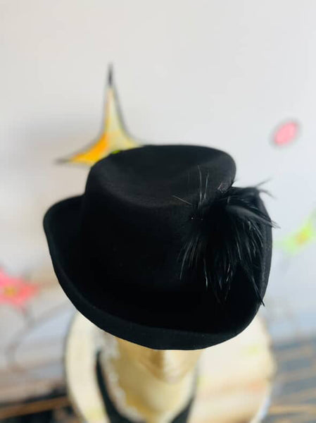 Vintage Glam 1940s Black Wool Hat with Feather – Glenover Henry Pollak