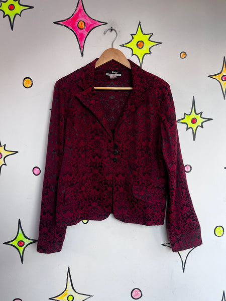 Y2K Red Baroque Damask Jacket Whimsy Goth Vampire Gothic Punk Statement Blazer L