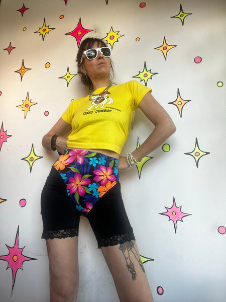 90s Catalina Hawaiian Bikini Bottoms High Cut Floral Swimsuit Y2K Beachwear M