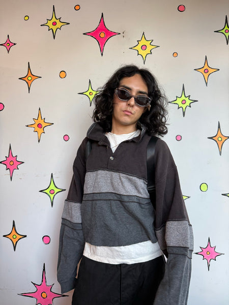 80s 90s Pierre Cardin Cropped Sweater Striped Skater Grunge Pullover Oversized M/L