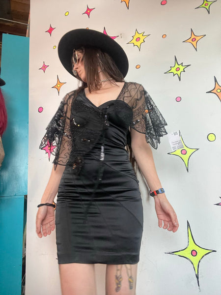 Black Beaded Capelet | Art Deco Flapper Gatsby Evening Shrug Goth Glam