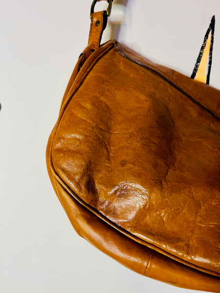 Vintage Soft Genuine Leather Boho Grunge Brown Western Satchel Crossbody Bag