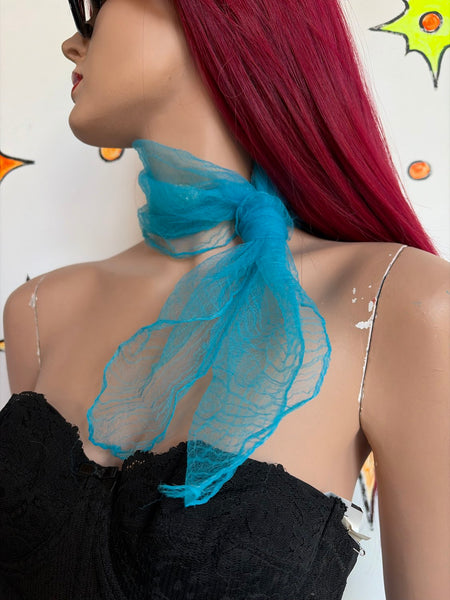 Vintage 50s 60s Bright Blue Sheer Chiffon Neck Scarf Retro Kawaii Glam
