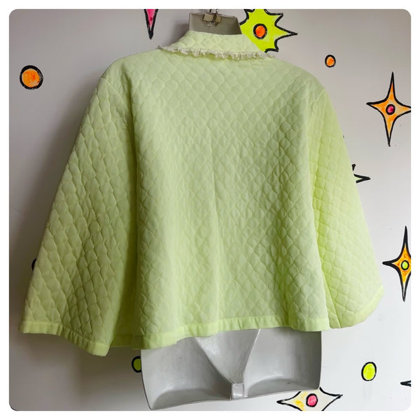 Vintage 50s 60s | Neon Day Glo Lime Quilted Babydoll Nighty Bed Jacket | L