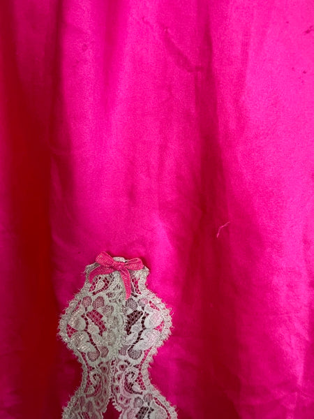 Vintage Victoria’s Secret Hot Pink Satin Slip Dress Lace Babydoll Lingerie – L