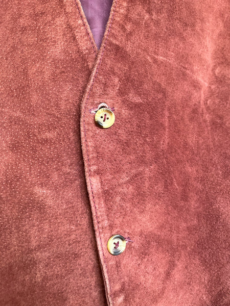 Vintage Brown Suede Leather Oversized Vest – Rocker Grunge Western Boho - XL