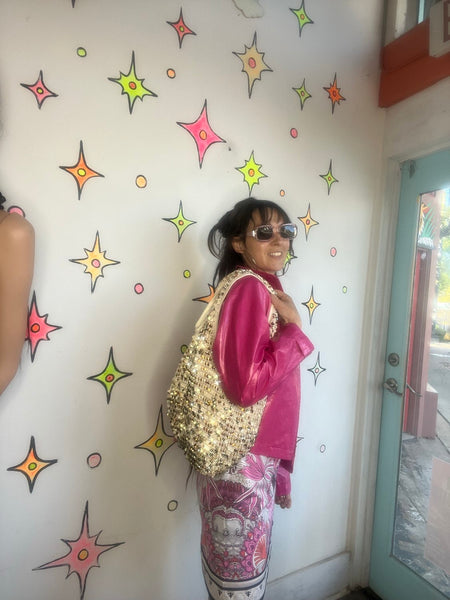 Y2K Gold Sequin Beaded Crochet Bag | Fairycore Glam Shoulder Purse