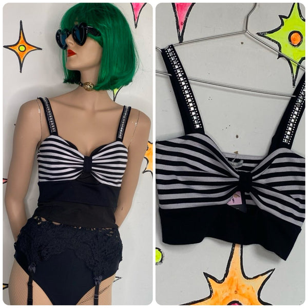 Y2K Striped Studded Bralette Punk Emo Indie Sleaze Top 80s Style Mall Goth M