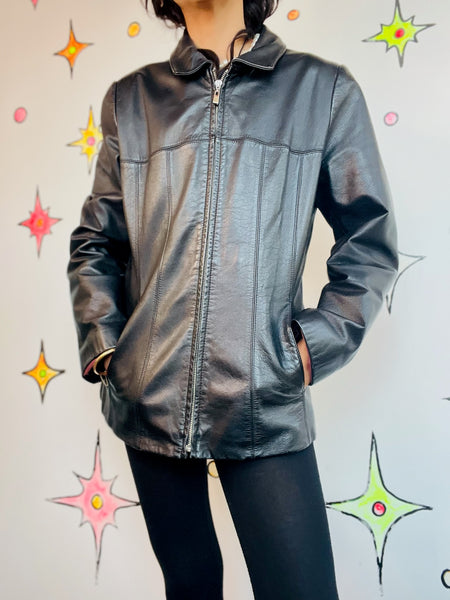 Vintage 90s Y2K Black Leather Grunge Zip Up Racing Jacket – Wilsons Leather – L
