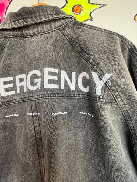 DVRK Black Denim 911 Emergency Jacket Goth Grunge Emo Streetwear | L