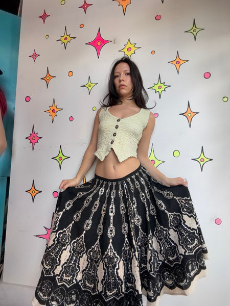Vintage Cotton Whimsy Goth Circle Skirt Beaded Twirl Skirt Boho Fairy Grunge M