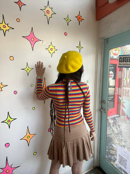 Bright Yellow Wool-Blend Beret Kawaii Whimsigoth Fairy Grunge Hat Accessory