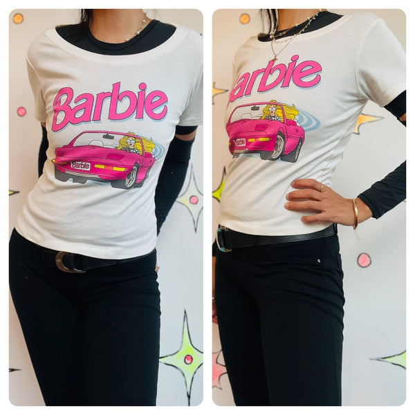 Retro Barbie Pink 80s Vintage Throwback Baby Tee - Soft & Worn-In Classic - XS