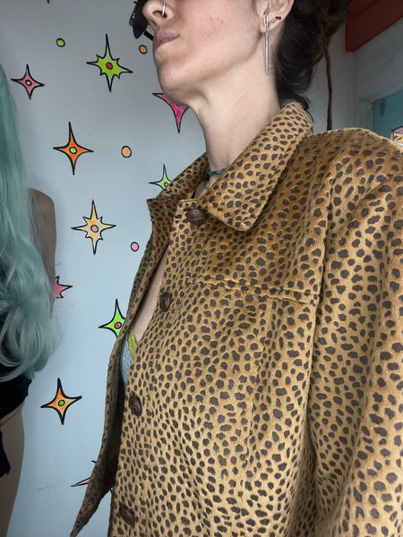 Vintage 90s Y2K Vegan Animal Print Jacket Cropped Grunge Glam Boho - M