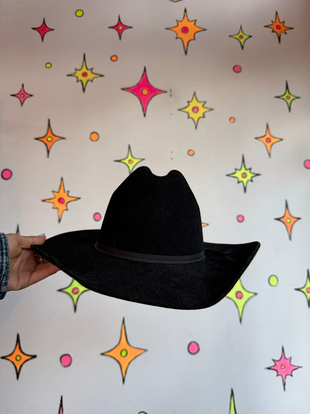 Black Western Wool Cowboy Hat Suede Look Ranch Cowboycore Fedora M/L